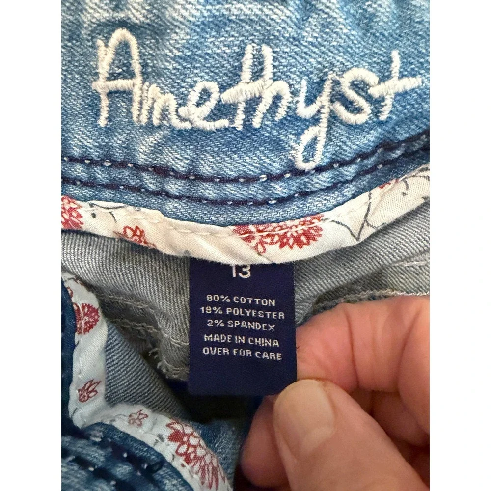 Vintage Amethyst Jeans Blue Distressed Embroidered Bootcut Flare Low Rise Y2K